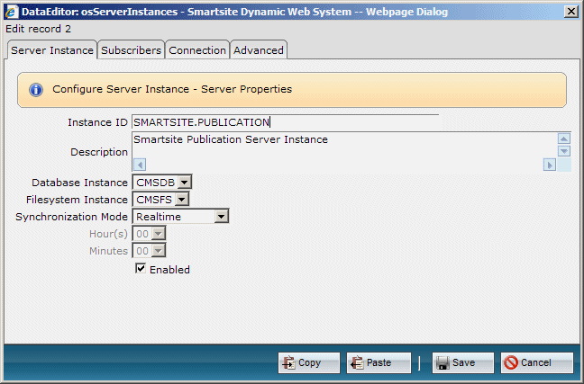 Publication Engine Server Instance - Configuration